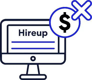 The Hireup website on a computer with a money icon with a cross over it.