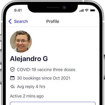 An iPhone showing an example Profile of a support worker on the Hireup app.