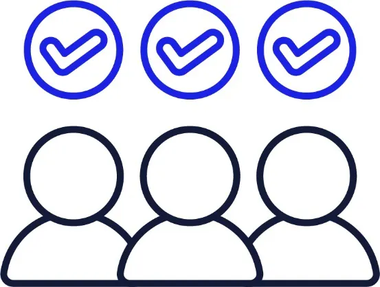 An icon of a group of people. Above their heads there are tick marks.