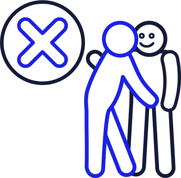 A support worker touching a person. Above them is a cross.