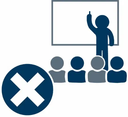 An icon of a person running a training session with a cross next to the icon