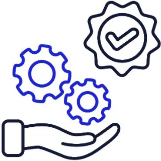 Icon of supports and services. Above it is a tick mark.
