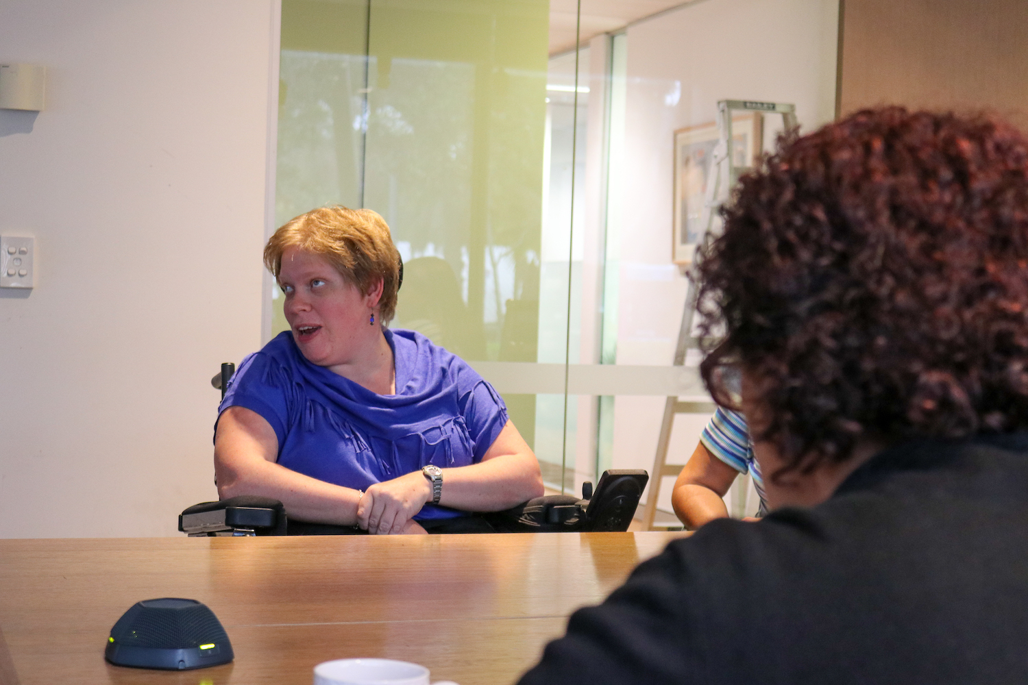 Mel speaking with a panel at Hireup
