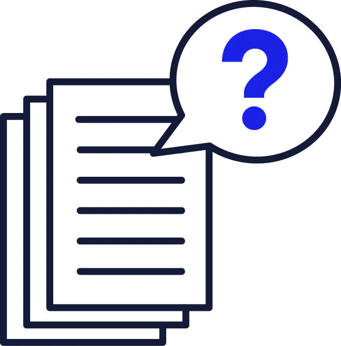 A document and a question mark in a speech bubble.