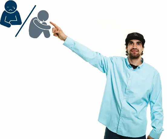 A man pointing to icons for abuse and neglect
