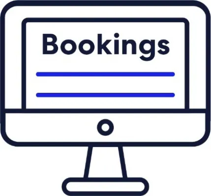 Icon of a computer. On the screen, it says Bookings.