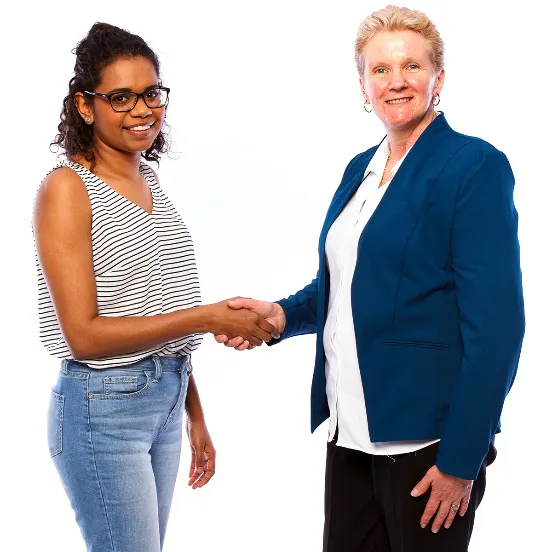 2 women shaking hands