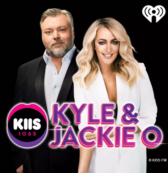 Radio presenters Kyle Sandilands and Jackie O in a promotional graphic for their station, KIIS FM.