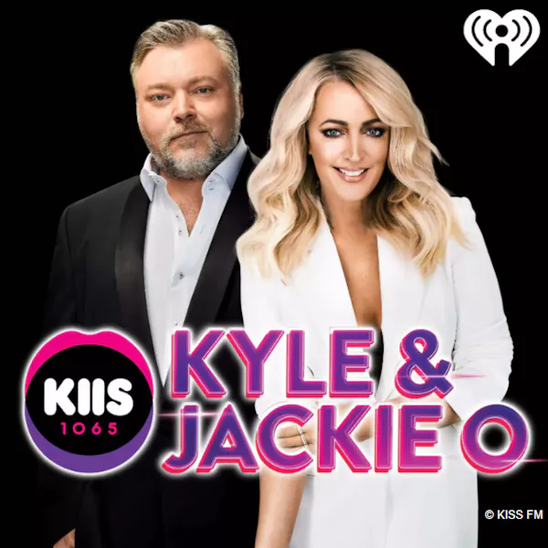 Radio presenters Kyle Sandilands and Jackie O in a promotional graphic for their station, KIIS FM.