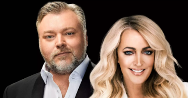 Radio presenters Kyle Sandilands and Jackie O in a promotional graphic for their station, KIIS FM.