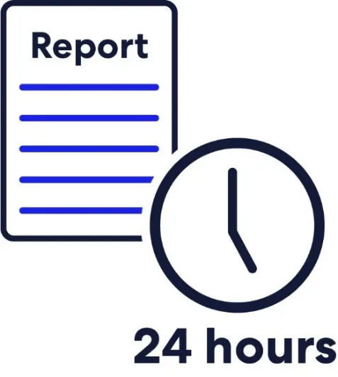 There is a document called Report and a clock icon below it. Under the clock it says 24 hours.