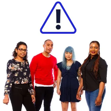 A group of people with a risk icon above them.
