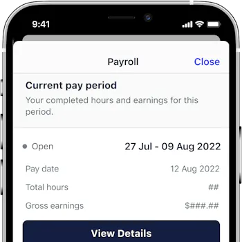 An iPhone showing an example Payslip on the Hireup app.