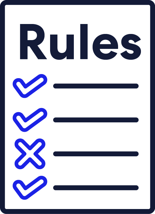 A list of rules with ticks and a cross.