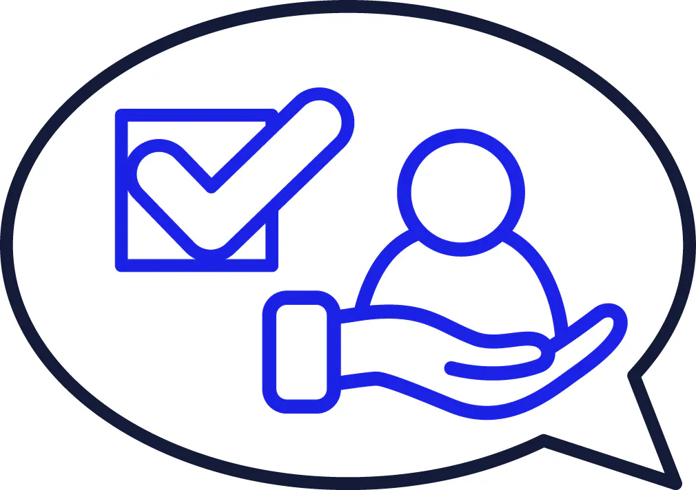 A checkbox and a support icon in a speech bubble.