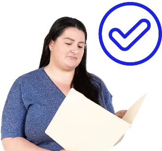 A tick next to a person holding a document.