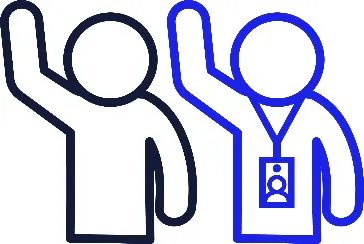A person with their arm up next to a support worker with their arm up.