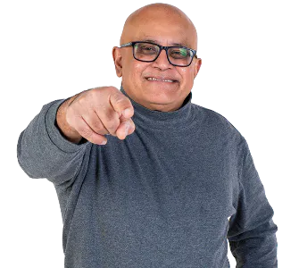 A person pointing at you and smiling.