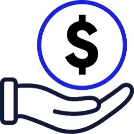 A hand holding a money icon.