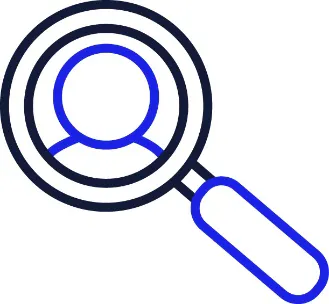 A support worker and a magnifying glass.
