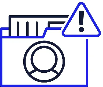 A problem icon next to a folder with documents in it. On the folder is a photo of a person.