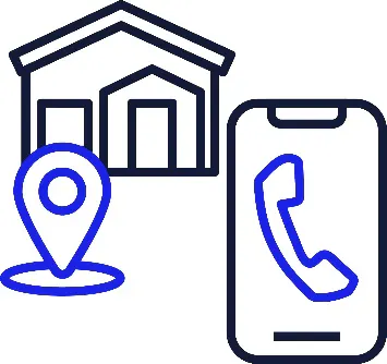 A house and a location icon next to a phone.