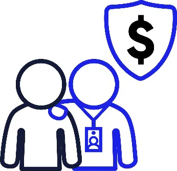 A support worker supporting someone and an insurance icon.