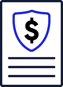 A document with a shield on it. In the shield is a dollar sign. This is an insurance icon.