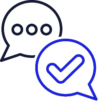 2 speech bubbles. Inside one of them is a tick.