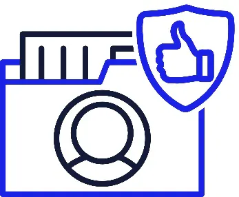 A safety icon next to a folder with documents in it. On the folder is a photo of a person.