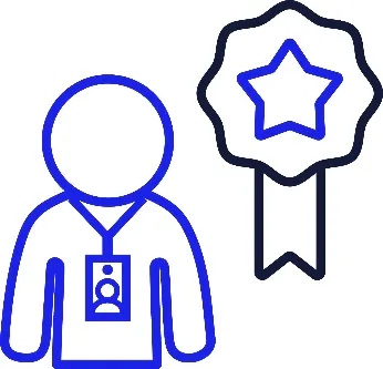 A support worker next to a ribbon with a star on it.