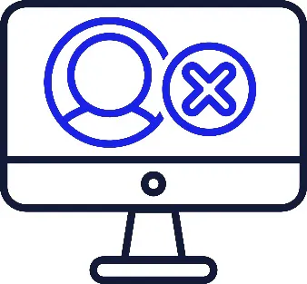 A computer screen with a support worker and a cross on it.