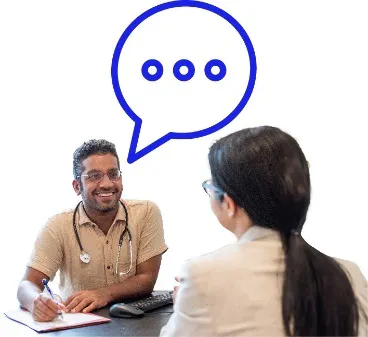 A doctor having a conversation with someone.