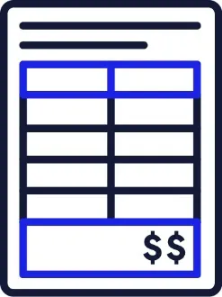 A document with a table and dollar signs on it.