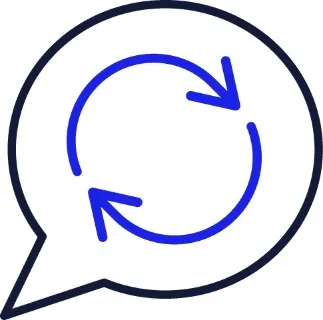 A speech bubble with a change icon in it.