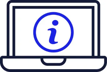 A laptop screen with an information icon on it.