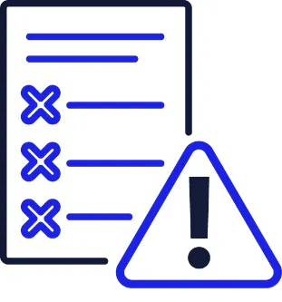 A problem icon next to a document with crosses on it.