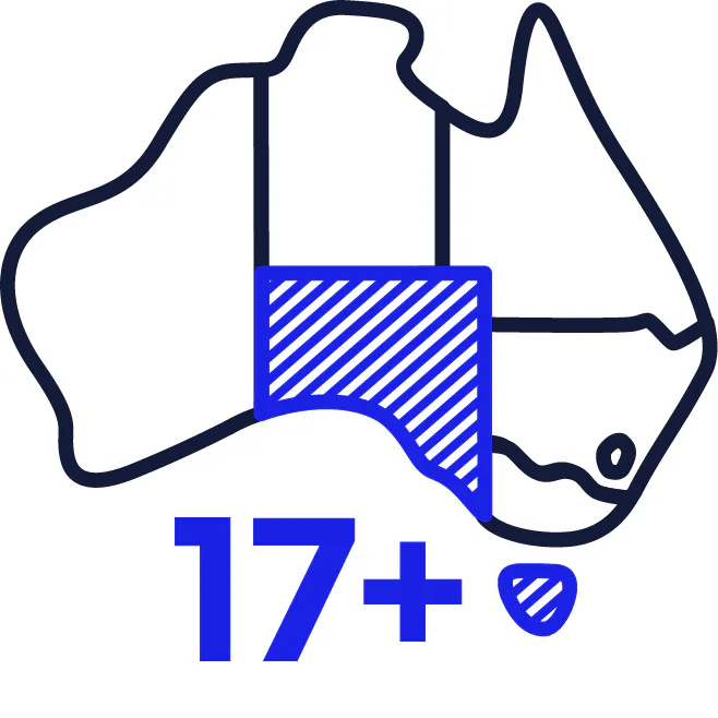 The number '17 plus' and a map of Australia with SA and TAS highlighted.