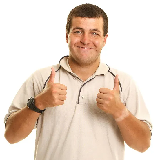 A man smiling with a thumbs up 