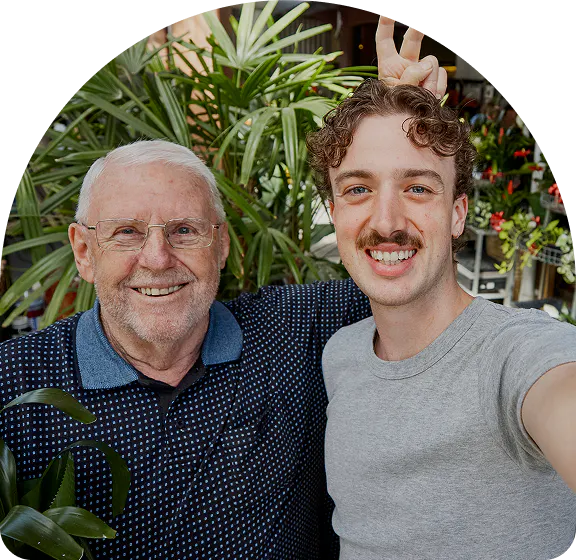 Hireup client Frank and worker Luca taking a selfie.