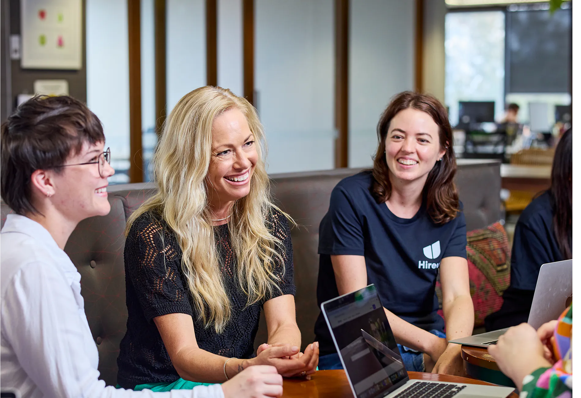 Staff from Hireup head office chatting during a webinar.