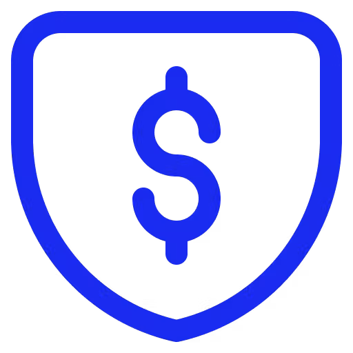 An icon of a shield with a dollar sign in it.