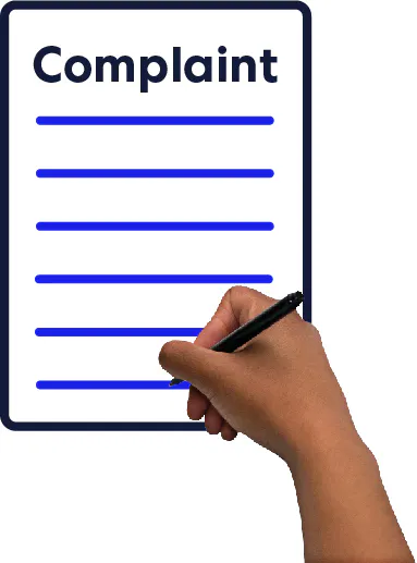 Someone writing on a piece of paper. It says Complaint at the top.