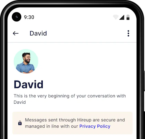 An Android phone showing messaging between a client and support worker on the Hireup app.