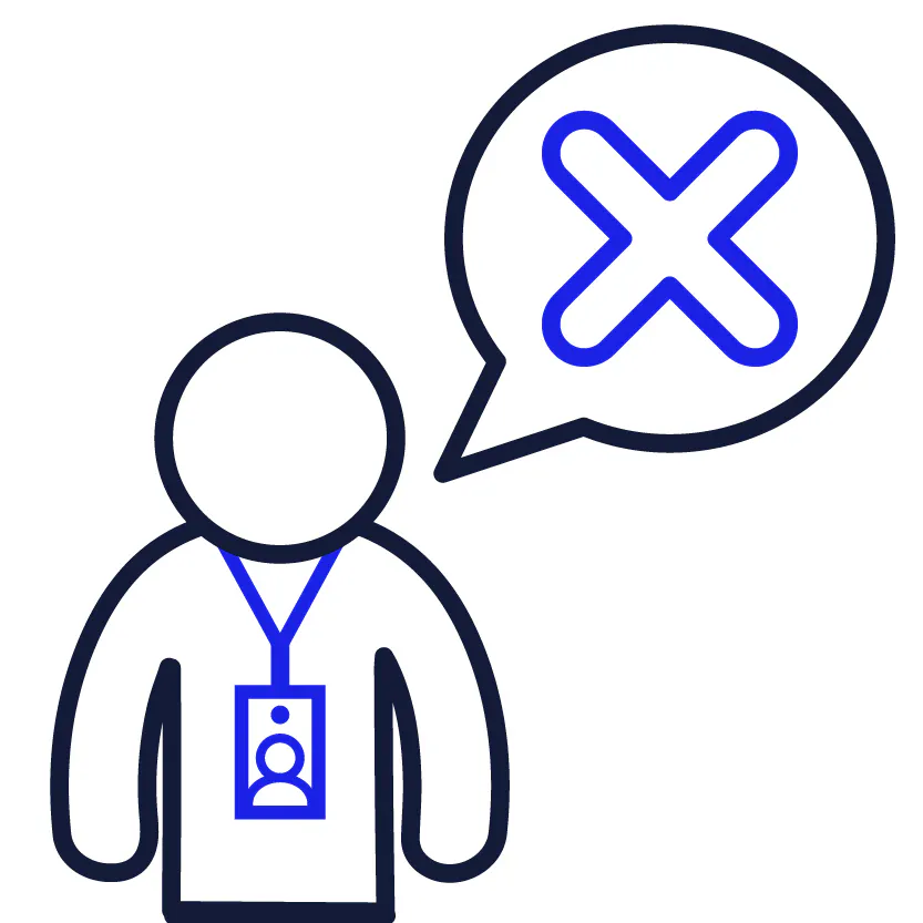 A support worker. Above them is a cross in a speech bubble.
