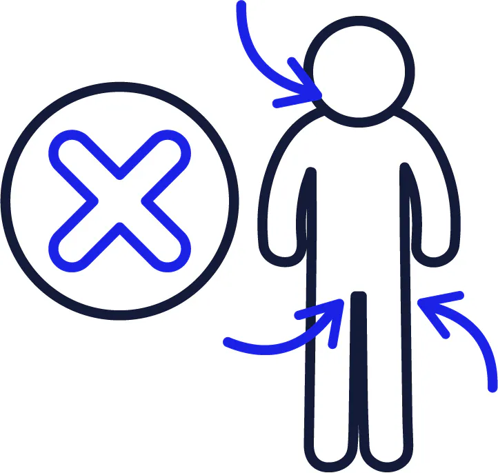 A cross next to a person. There are 2 arrows pointing to their private body parts between their legs and another arrow pointing to their mouth.