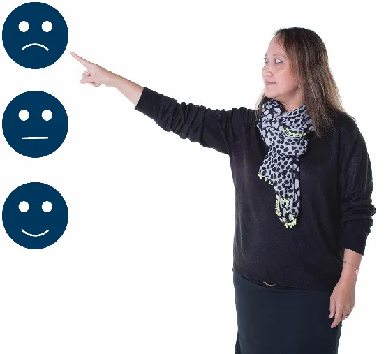 A woman choosing between three options on how bad the incident was