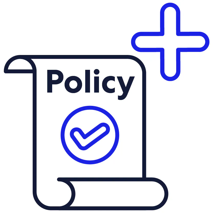 A policy document and a tick. Above it is a plus.
