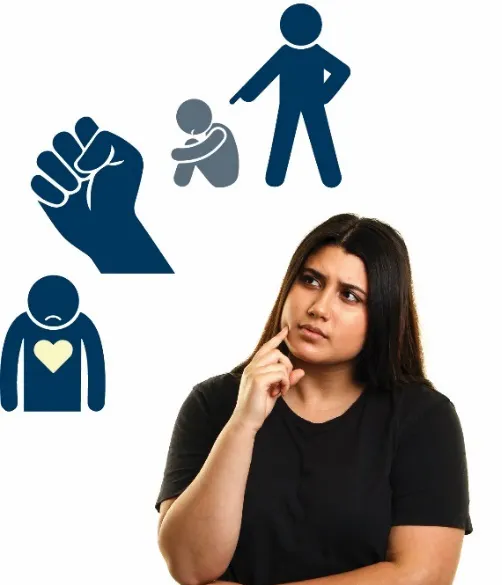 A woman thinking of different types of abuse