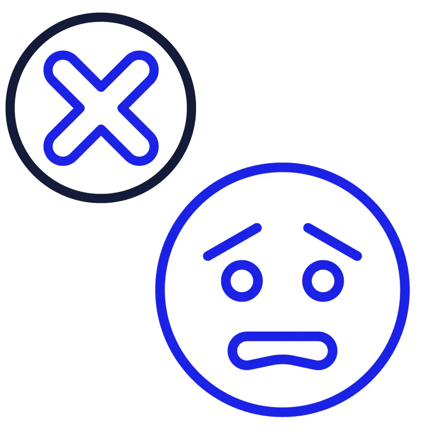 A cross next to a person looking scared.